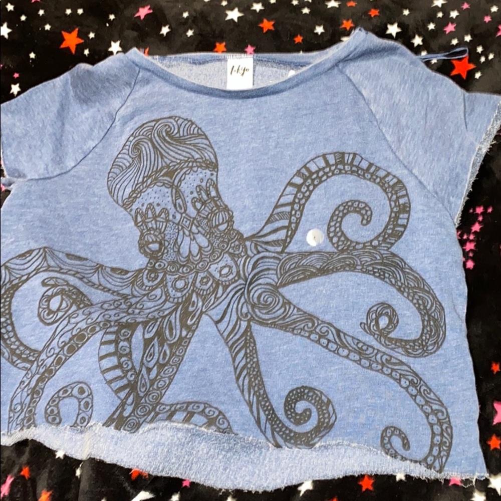 Dark blue/navy crop top. Octopus print. Size L